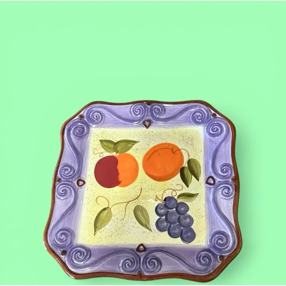 Tabletops Gallery‎ Medici Hand Painted Hand Crafted 8 Inch Square Fruit Plate